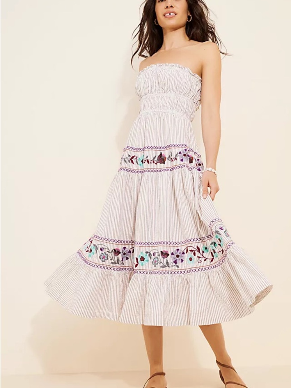Smocked Strapless Midi Dress with Floral Free People Kalani Midi Dress